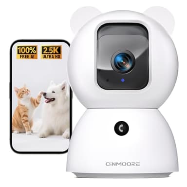 CINMOORE 2.5K Security Camera Indoor, Non-Subscription AI Person/Pet/Cry Detection, 4MP Pet/Dog/Cat Camera w/Phone App, Pan Tilt 2.4GHz WiFi Cameras for Home Security, Night Vision, Full Duplex Audio