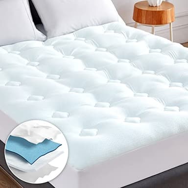 Hansleep Full Size Mattress Pad Memory Foam, Mattress Topper Full Size Bed with Deep Pocket, Breathable Air Mattress Cover Full, White, 54x75 Inches