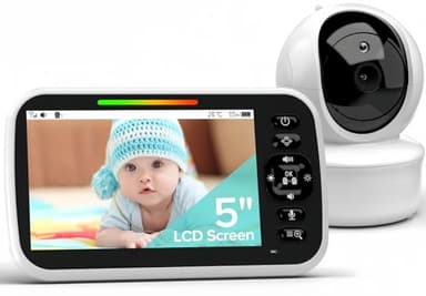 5” Large Display Video Baby Monitor with Remote Pan-Tilt-Zoom |Infrared Night Vision, Temperature Display, Lullaby, Two Way Audio |960ft Range Baby Monitor with Camera and Audio