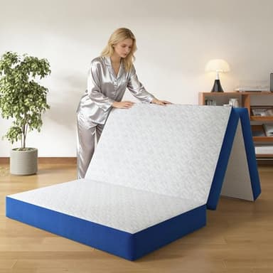SDHYL Tri-Fold Folding Twin Mattress, 6 Inch Gel Infused Memory Foam Mattresses for Guest Bed & Camping, CertiPUR-US Certified Playing Sofa Mat Mattress with Washable Cover, Blue