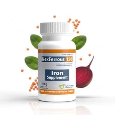 NexFerrous 150 mg | Vegan Iron Supplement | Prevention & Treatment of Iron Deficiency Anemia | Gentle on the Stomach | Easy Absorption | High Potency | 150 mg per capsule | 30 Capsules