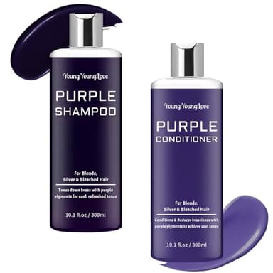 Purple Shampoo & Conditioner Set for Blonde, Silver, Brown, Bleached & Highlighted Hair - Tones Brassiness, Restores Damaged Hair, Deeply Hydrates & Enhances Shine - Color-Safe, 2 x 300ml