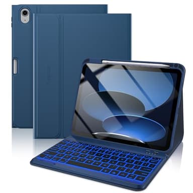 typecase Folio Keyboard Case for iPad 10th Gen 10.9 inch (2022) and iPad 11th (A16, 2025), Magnetic Wireless Detachable Keyboard, 7-Color Backlight, Thin & Light, Pencil Holder – Marine Blue