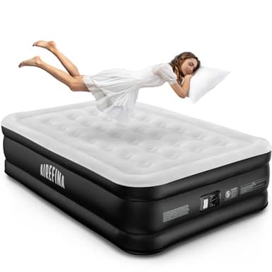 Airefina 18" Air Mattress with Built in Pump, Blow up Mattress Self-inflates Rapidly in 3 Mins, Double Inflatable Mattress with Carry Bag Portable for Home, Guest & Travel, Matelas Gonflable, Air Bed