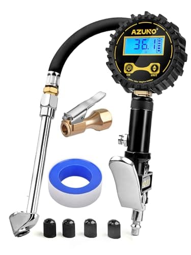 AZUNO Digital Tire Inflator with Pressure Gauge, 200 PSI, Heavy Duty Air Compressor Accessories, w/Rubber Hose Lock on Air Chuck and Quick Connect Coupler (Standard)