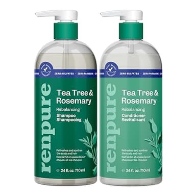 Renpure Tea Tree & Rosemary Shampoo & Conditioner Set, Plant Based - Refreshes & Rebalances Hair and Scalp - For Oily/Normal Hair - Tea Tree Leaf Oil, Rosemary Leaf Extract - 24 Fl Oz each, 2 Pack