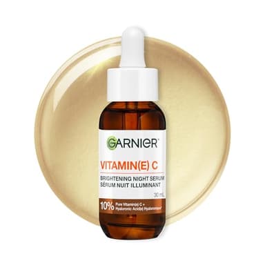 Garnier SkinActive Brightening Night Vitamin-C Serum, with Hyaluronic Acid, Brightens & Smoothens Skin in just 3 Nights, for All Skin Types, even Sensitive Skin - 30ml