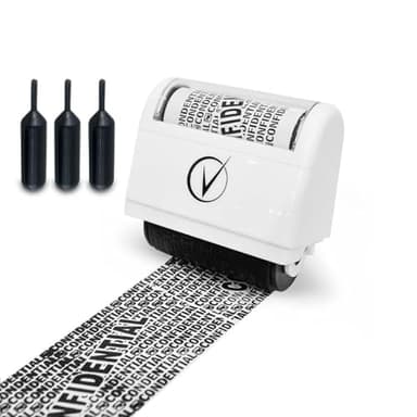 Identity Theft Protection Roller Stamps Wide Kit, Including 3-Pack Refills - Confidential Roller Stamp, Anti Theft, Privacy & Security Stamp, Designed for ID Blackout Security - Classy White