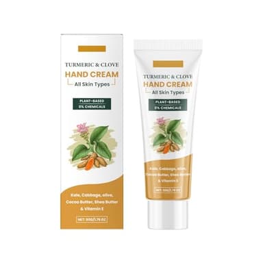 Turmeric and Clove Oil Hand Cream, Whitening and Hydrating Hand Cream, Fades Dark Spots, Brightens Skin, Treats Hand Aging, Dryness, and Cracking | Travel Size, 1.76 oz