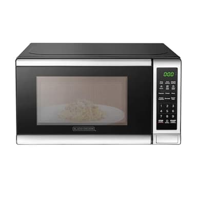 BLACK+DECKER EM720CB7 Digital Microwave Oven with Turntable Push-Button Door, Child Safety Lock, 700W, Stainless Steel, 0.7 Cu.ft