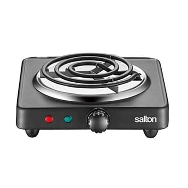 Salton Single Coil Portable Electric Cooktop | 1000 Watts | Lightweight & Compact | Variable Temperature Control | Perfect for Dorms, Offices, Camping | Black | 100% Canadian-owned & operated