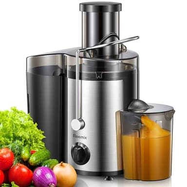 Reemix Juicer Machine, Big Mouth Large 3” Feed Chute for Whole Fruits and Vegetables, Easy to Clean, Centrifugal Extractor, BPA Free (Black, 500W)