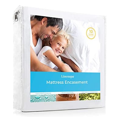 LINENSPA Zippered Encasement Waterproof, Dust Mite Proof, Bed Bug Proof, Hypoallergenic Breathable Mattress Protector - Queen Size White