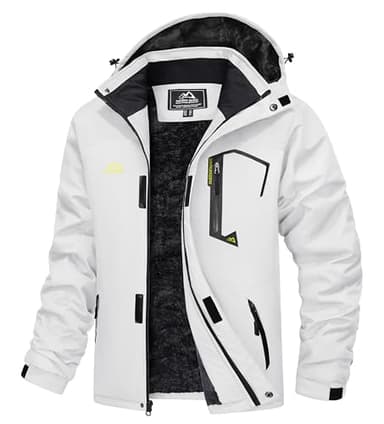 MAGCOMSEN Men's Coat Water Resistant Jackets for Men Winter Warm Fleece Lined Jacket Ski Coat with Pockets White XL