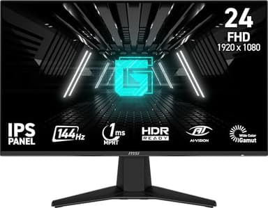 MSI G242L E14 24-inch 1920 x 1080 (FHD) Gaming Monitor, 144Hz, Adaptive-Synch, HDMI, DisplayPort, VESA Mountable, Tilt, Height Adjustable, Speaker, 1ms, Black