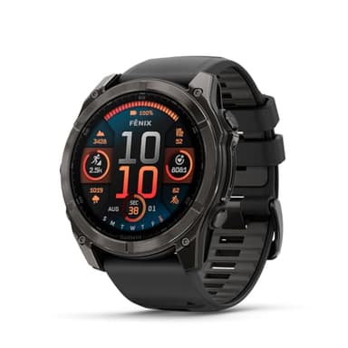Garmin fēnix 8 – 51 mm, AMOLED, Sapphire, Premium Multisport GPS Smartwatch, Long-Lasting Battery Life, Dive-Rated, Built-in LED Flashlight, Carbon Gray DLC Titanium with Pebble Gray Band