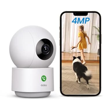 AOSU 4MP Indoor Security Camera, 2.5K Baby Monitor Pet Dog CAM, 5GHz/2.4GHz Wi-Fi Camera Surveillance Interieur, 360° Motion Tracking Pan/Tilt, IR Night Vision, 2-Way Audio, Compatible with Alexa