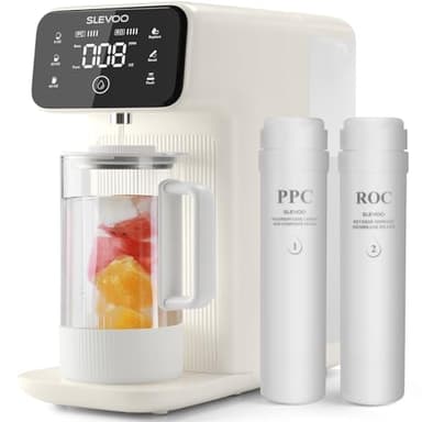 Reverse Osmosis Water Filter Countertop, 6 Stage Ro Water Filtration System with Remineralization Glass Pitcher, 4:1 Pure to Drain, TDS Displaying, 4L Capacity Tank for Home Office(Warm White)