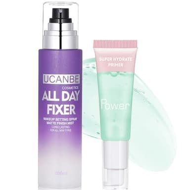 Matte Setting Spray & Primer Gel Duo – Long-Lasting Makeup Set for Oily Skin, Shine Control, Pore Blurring, Oil-Free Hydrating Face Primer & Makeup Finishing Mist for All-Day Wear, 7.5 Fl oz