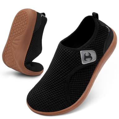 JIASUQI Barefoot Shoes Mens Wide Diabetic Shoes for Swollen Feet Comfortable Lightweight Zero Drop Sneakers for Indoor Outdoor(BlackBrown,Size 9.5)