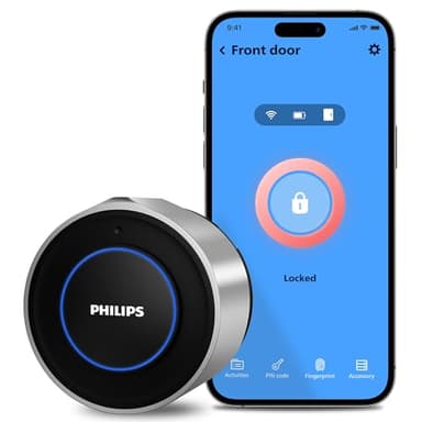 Philips Wi-Fi Smart Lock, Turn Your Existing Deadbolt into a Smart Door Lock, Built-in WiFi, APP Remote Control, Keyless Entry, Auto-Lock, Multiple Alarm - Silver