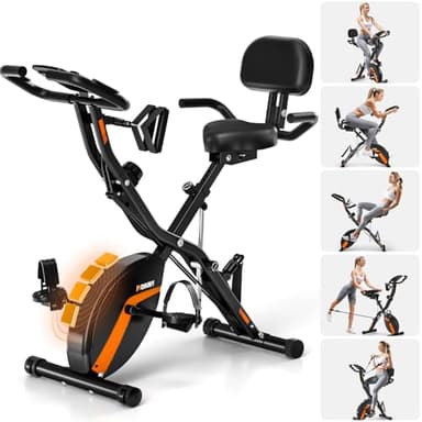 Exercise Bike, MOSUNY 5-in-1 Stationary Bike with 10DB Super-Silent, Folding Exercise Bike with 16-Level Adjustable Magnetic Resistance, 350 LBS Indoor Cycling Bike for Home Workout