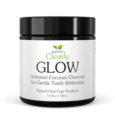 Isabella’s Clearly GLOW Coconut, Teeth Whitening Activated Charcoal Powder | Pure, Natural, Food Grade, Non GMO, Made in USA | Whiten Teeth Naturally