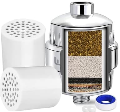 Luxau Heavy Duty Shower Filter, Chlorine Hard Water Filter Softener Purifier, with 2 Filter Cartridges, Fits Universal Handheld Shower Head Fixed Rainfall Bath Fixture, Chrome