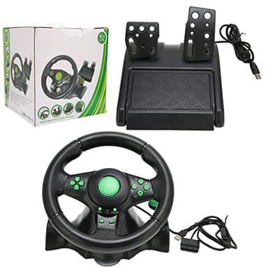 Gaming Steering Wheel for Xbox 360, for PS3, for PS2, 180° Rotation Vibration Game Racing Wheel with Pedals, USB PC Steering Wheel with Suction Cups
