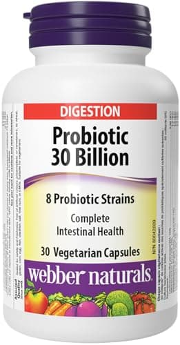 Webber Naturals Probiotic 30 Billion Active CFUs Per Capsule, 8 Probiotic Strains, 30 Capsules, For Digestive Health