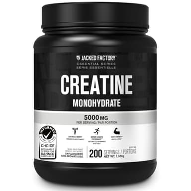 Jacked Factory Creatine Monohydrate Powder 1000g - Canadian-Owned Informed Choice Certified Supplement for Increased Muscle Mass*, Improved Strength, Power, & Performance** - 200 Servings, Unflavored