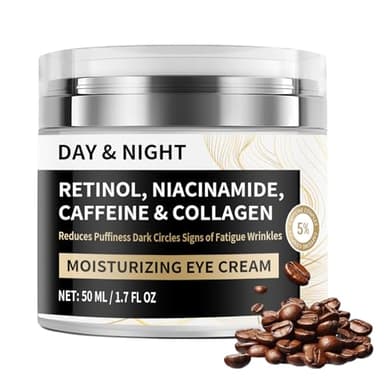 Day & Night Eye Cream with Caffeine, Niacinamide, 0.2% Retinol & Hyaluronic Acid - Eye Cream for Anti-Aging, Dark Circles, Puffiness & Hydrated, Reducing Fine Lines & Wrinkles, Youthful Eyes, 50g
