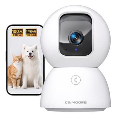 CINMOORE 5G Security Camera Indoor, 3K Pet/Dog Camera with Speaker/Phone App, PTZ WiFi Baby Monitor Cameras for Home Security, 0-Glow Night Vision 2-Way Talk, AI Tracking Facial Recognition Time Lapse
