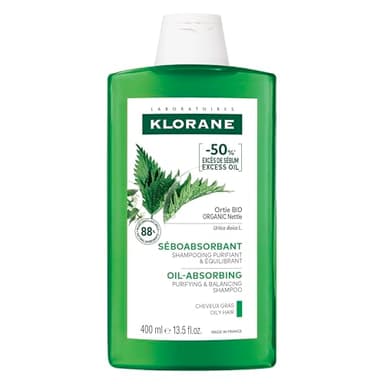 Klorane, Oil Absorbing Shampoo with Organic Nettle for Oily Hair and Scalp, Helps Absorb Excess Oil , Natural, 400ml