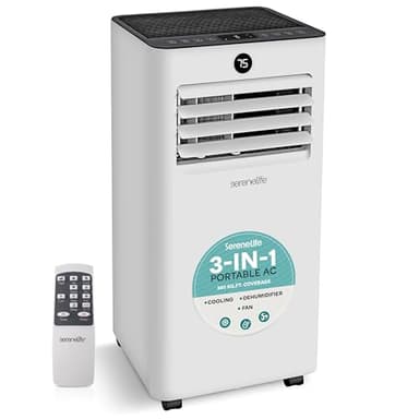 SereneLife 10,000 BTU Portable Air Conditioner, 3-in-1 AC with Cooling, Dehumidifier and Fan, Energy Efficient Mini AC Unit with 450 Sq. Ft. Coverage, Includes Window Mount Kit, (Gray)