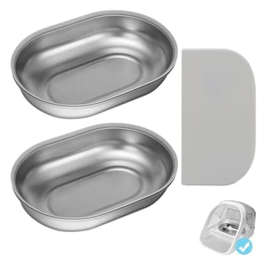 Stainless Steel Bowls and Mat Set for Automatic Microchip Pet Feeder, YOIHABV 2 Single SUS 304 Bowls and 1 Silicone Mat, Keep Food Fresh, Easy to Clean, Protect Cat Feeder