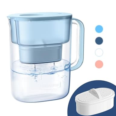Waterdrop 200-Gallon Long-Life Lucid 10-Cup Water Filter Pitcher, NSF Certified, 5X Times Lifetime, Reduces PFAS, PFOA/PFOS, Lead, Fluoride, Chlorine and More, BPA Free, Blue