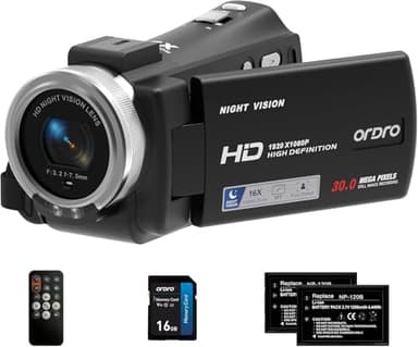 Ordro V12 Video Camera Camcorder Digital YouTube Vlogging Camera Recorder Full HD 1080P 30FPS 3.0 Inch 270 Degree Rotation LCD 16X Digital Zoom Camcorder
