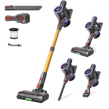 Cordless Stick Vacuum Cleaner: 550W 50KPA 45Mins with Powerful Suction, Self-Standing Lightweight Wireless Rechargeable Handheld Vacuum with Touch Screen for Home Pet Hair/Carpets/Floors