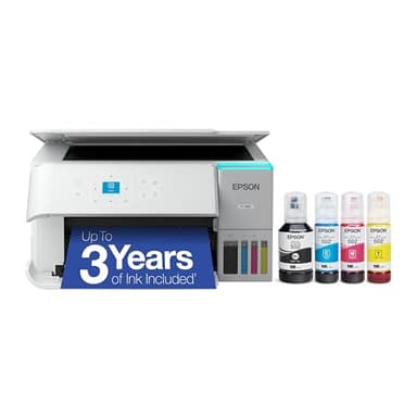 Epson EcoTank ET-2980 Wireless All-in-One Color Supertank Printer with up to 3 Years of Ink Refillable Tanks, Perfect for Home, 15 PPM, 1.44" Colorful Screen, Auto 2-Sided Printing - White