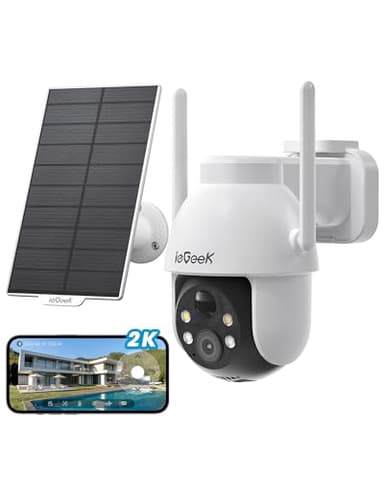 ieGeek Security Cameras Wireless Outdoor-Solar & Battery Powered Camera System for Home Exterieur Surveillance, 360°PTZ WiFi Cam with 2K Color Night Vision, Smart Siren, Motion Sensor, Work with Alexa