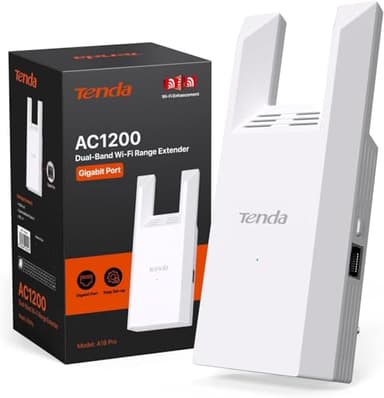 Tenda WiFi Extender AC1200 - WiFi Extender with Gigabit Ethernet Port, 1.2Gbps Home Internet Booster, Dual Band, Up to 150 m² & 32 Devices (A18Pro)