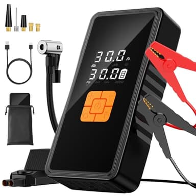 Preciva 8000mAh Jump Starter - 8000A Peak Car Battery Charger with Smart Air Compressor (150PSI), Tire Repair Kit, Power Bank, Digital Gauge & LED Emergency Light for Car, Truck, Motorcycle