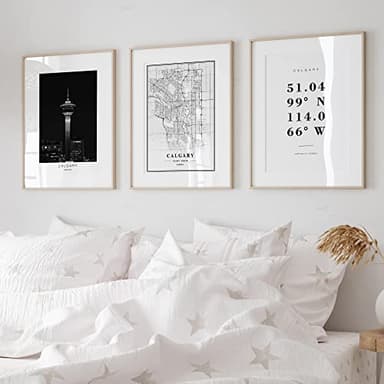 Dear Mapper Calgary Canada View Abstract Road Modern Map Art Minimalist Painting Black and White Canvas Line Art Print Poster Art Print Poster Home Decor (Set of 3 Unframed) (16x24inch)