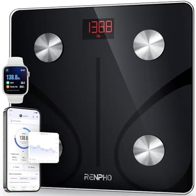 RENPHO Body Fat Scale, Smart Scale for Body Weight, BMI Digital Bathroom Weight Scale, Body Measurements with Smartphone App sync with Bluetooth, 400 lbs - Black, Elis 1