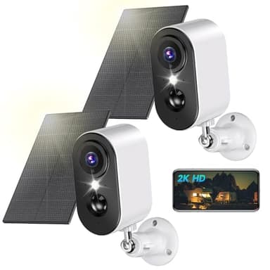 LIWAN Solar Security Cameras Wireless Outdoor (2 Pack), 2K 3MP WiFi Cameras for Home Security, Solar Panel Battery Powered Surveillance Camera with Color Night Vision, AI Motion Detection, 2-Way Talk