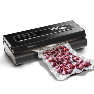 Mesliese Vacuum Sealer Machine Powerful 90Kpa Precision 6-in-1 Compact Vacuum Food Preservation System Built-in Cutter, Include 2 Bag Rolls & 5 Pre-cut Bags, Dry&Moist Modes Smart Suction (Gray)