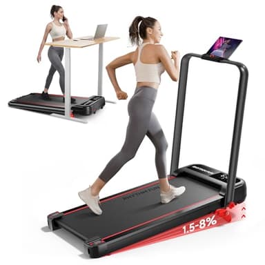 RHYTHM FUN Incline Foldable Treadmills, Walking Pad Treadmill with Incline, 300 lbs Portable Treadmill with Handles for Home Office Use, Under Desk Compact Walking Pad with LED Display & APP