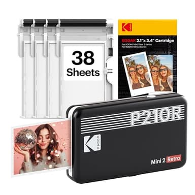 KODAK Mini 2 Retro 2x3 Portable Photo Printer, Bluetooth Smartphone Printer for iPhone & Android, Instant Color Prints, 4PASS Dye Sublimation (Black, 38 Sheets)
