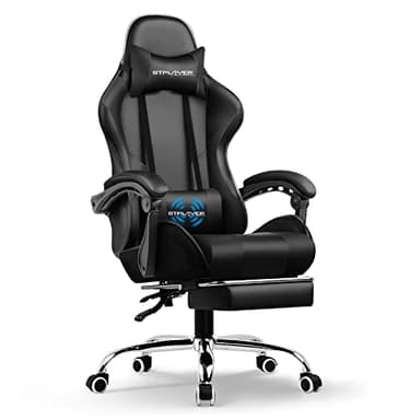 GTRACING Gaming Chair, Computer Chair with Footrest and Lumbar Support, Height Adjustable Gaming Chair with 360°-Swivel Seat and Headrest (Bright Black)